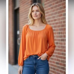 Boden Bright Orange Blouson Cotton Top Long Sleeve Blouse NEW Size LARGE
